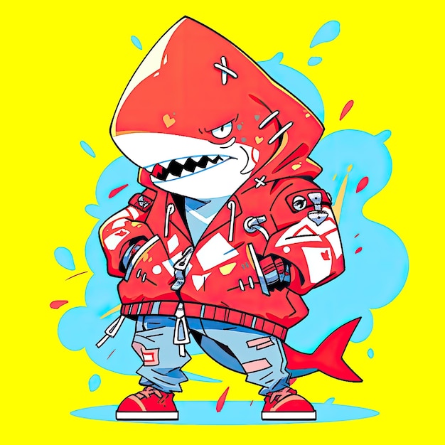 PSD kleurrijke krijger personage haai illustratie ontwerp op transparante achtergrond