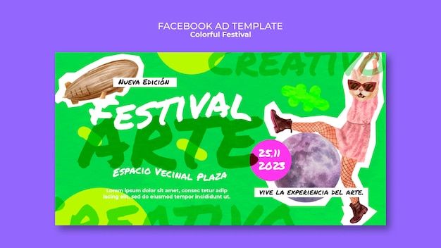 PSD kleurrijke kunstfestival facebook-sjabloon