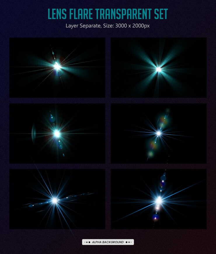 PSD kleurrijke lensflare-collectie en verlichtingslensflare op donkere achtergrond
