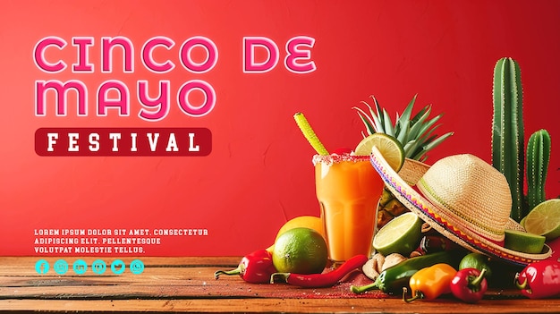 PSD kleurrijke mexicaanse decoratie voor cinco de mayo achtergrond voor banner of poster
