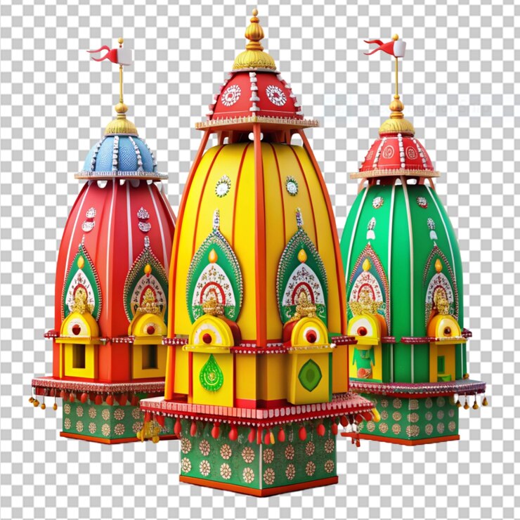 PSD kleurrijke rath yatra papieren lantaarns op doorzichtige achtergrond