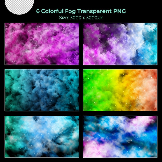 PSD kleurrijke realistische verschillende vormen van mist transparante set