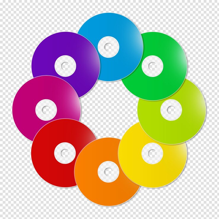 PSD kleurrijke regenboog cd dvd in de vorm van een cirkel op transparante achtergrond