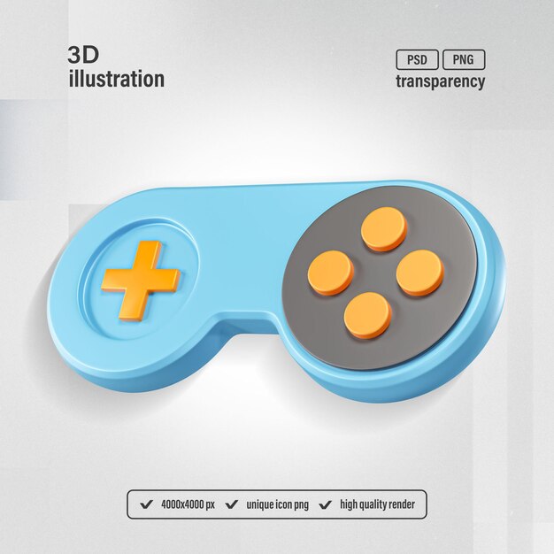 PSD kleurrijke retro gamepad game controller icon isolated 3d render illustratie