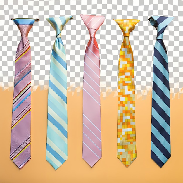 PSD kleurrijke retro stropdassen met een 70s vibe op een transparante achtergrond