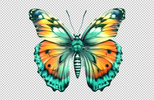 PSD kleurrijke vlinder close-up op bovenkant realistische doorzichtige achtergrond