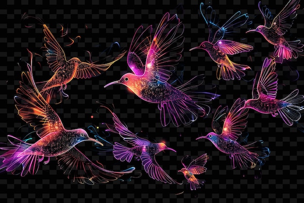 PSD kleurrijke vogels vliegen in de nachtelijke hemel