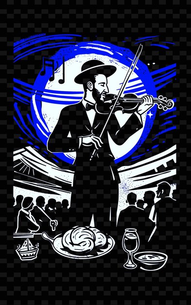 PSD klezmer skrzypek na żydowskim ślubie z hora tańczący i ilustracja projekty plakatów muzycznych