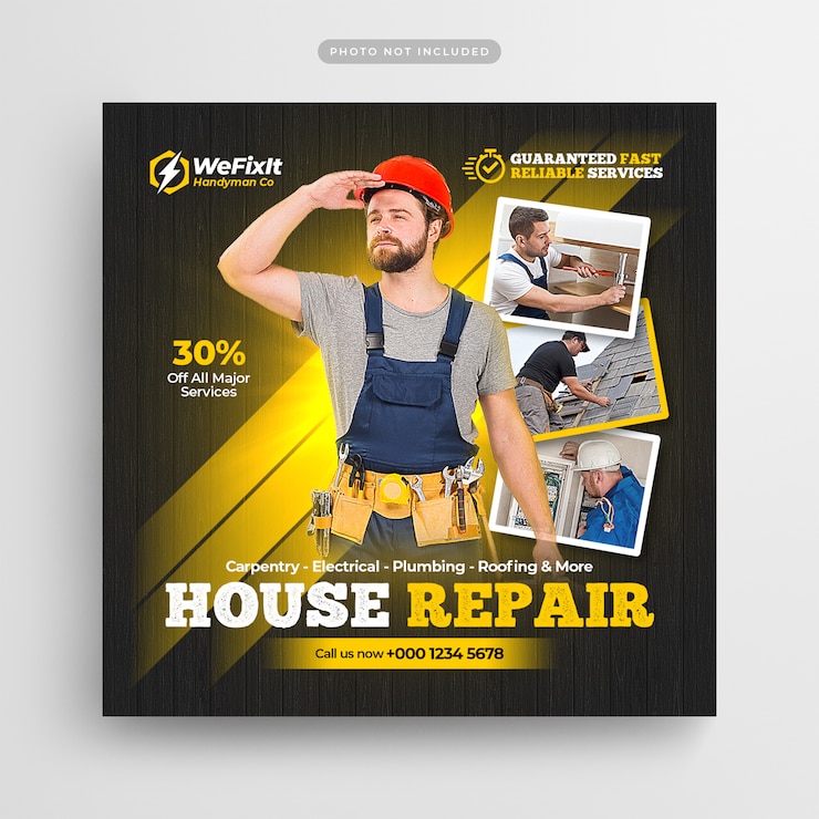 PSD klusjesman huis reparatie flyer social media post & web banner