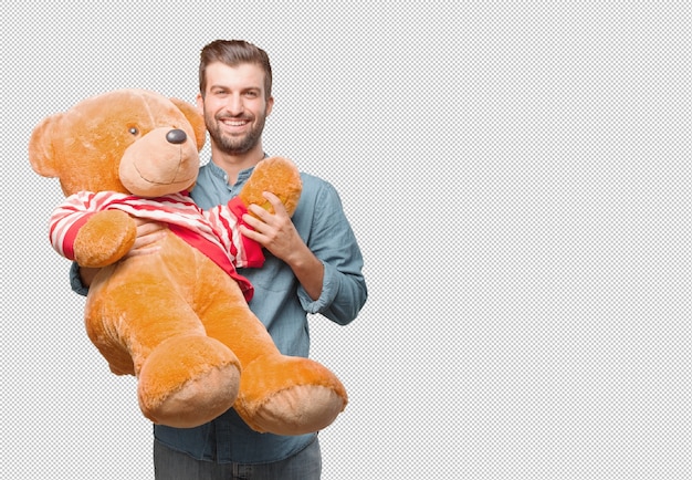 Knappe jongeman met teddybeer
