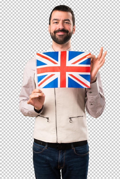 Knappe man met vest met een vlag van het verenigd koninkrijk