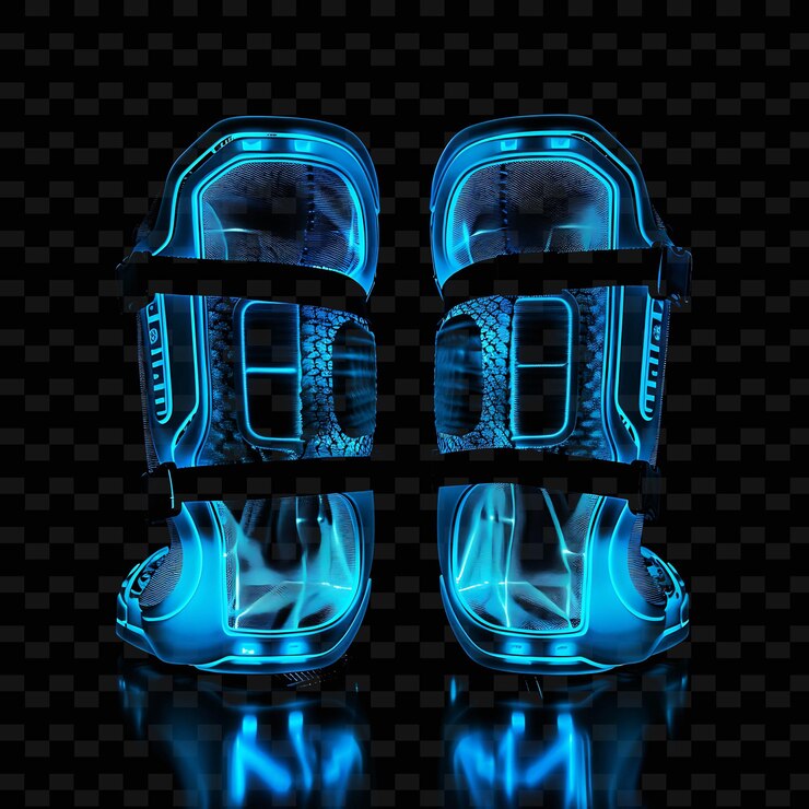 PSD knee pads with adjustable straps made with silicone glowing png unique neon fashion clothing