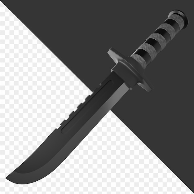a knife with a black handle and a white background