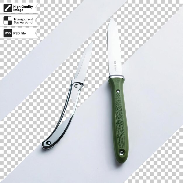 PSD un coltello con una maniglia verde e un maniglio verde su uno sfondo bianco