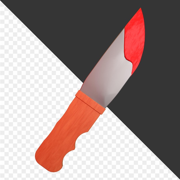 a knife with a red handle is shown on a black background