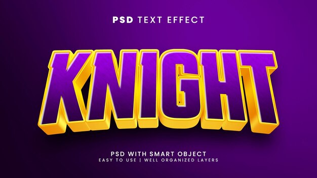 PSD 갑옷과 영웅 텍스트 스타일이 있는 knight 3d 편집 가능한 텍스트 효과