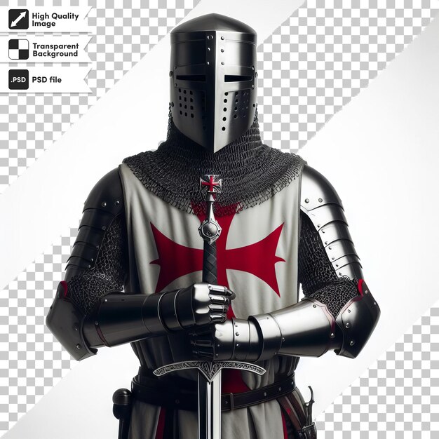 PSD a knight in a armor with a red cross on the front