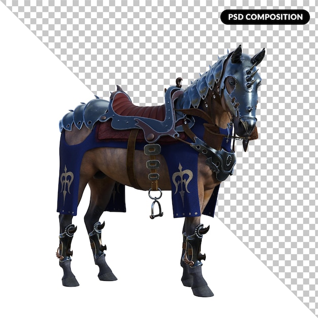 PSD il cavallo del cavaliere ha isolato il rendering 3d