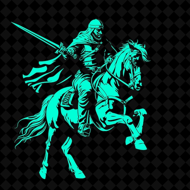 PSD a knight on a horse with a sword and shield on his head