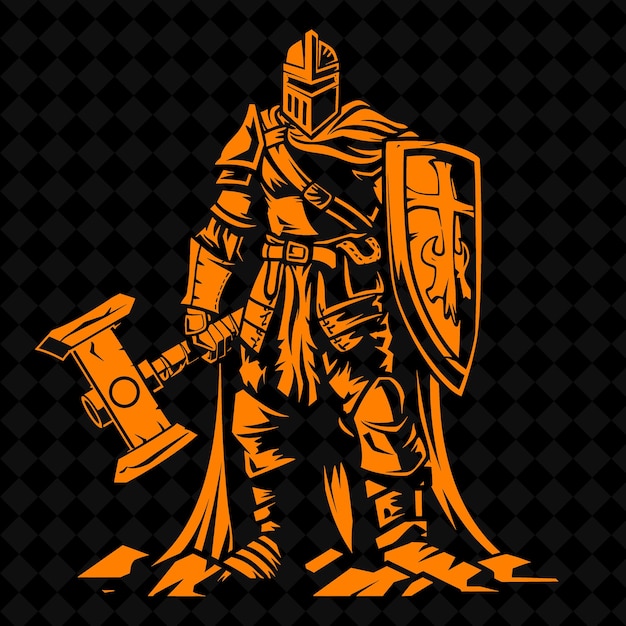 A knight with a sword and shield on it