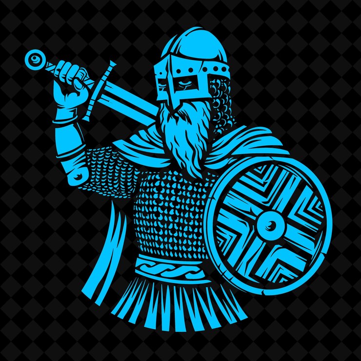PSD 有劍和盾牌的騎士,藍色背景