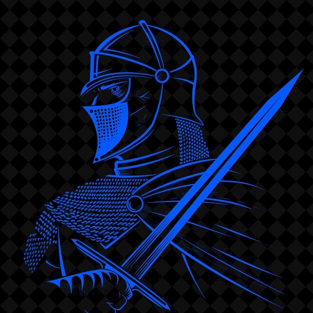 PSD a knight with a sword and shield with a blue background