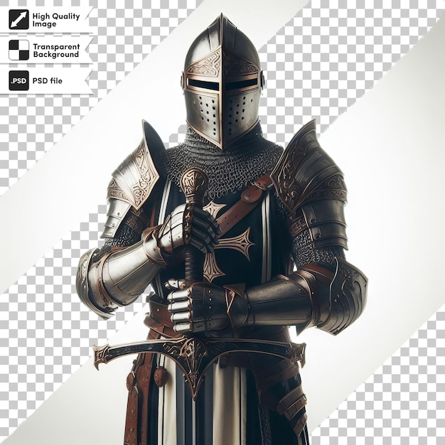 PSD a knight with a sword and shield with the words  the word  on it