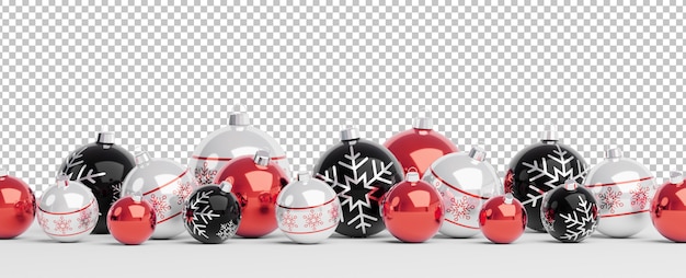 PSD knip geïsoleerde rode en zwarte kerstballen opgesteld