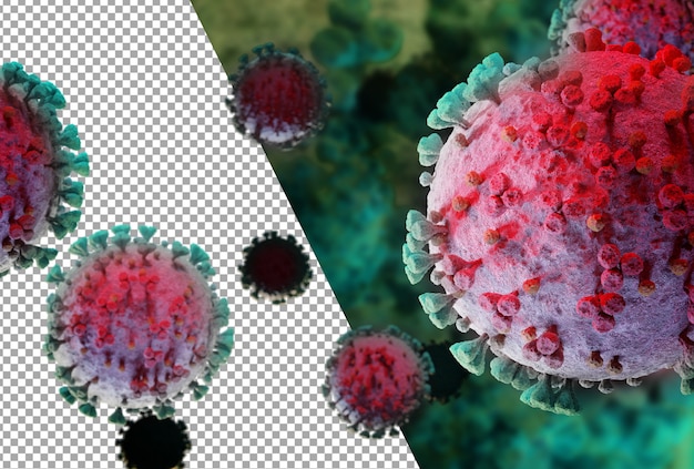 PSD knip microscopisch close-up van de coronavirus covid-19 ziekte uit