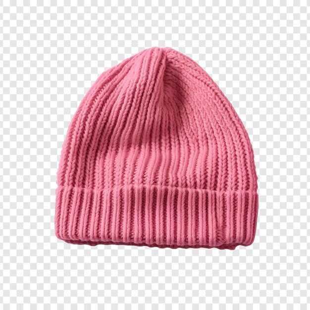 PSD knitted hat in pink color isolated on transparent background