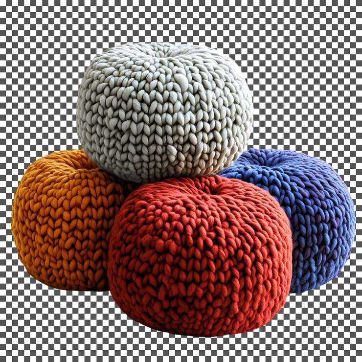 PSD knitted pouf set isolated on transparent background