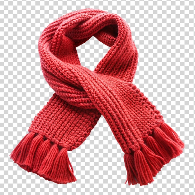 PSD knitted red scarf isolated on transparent background