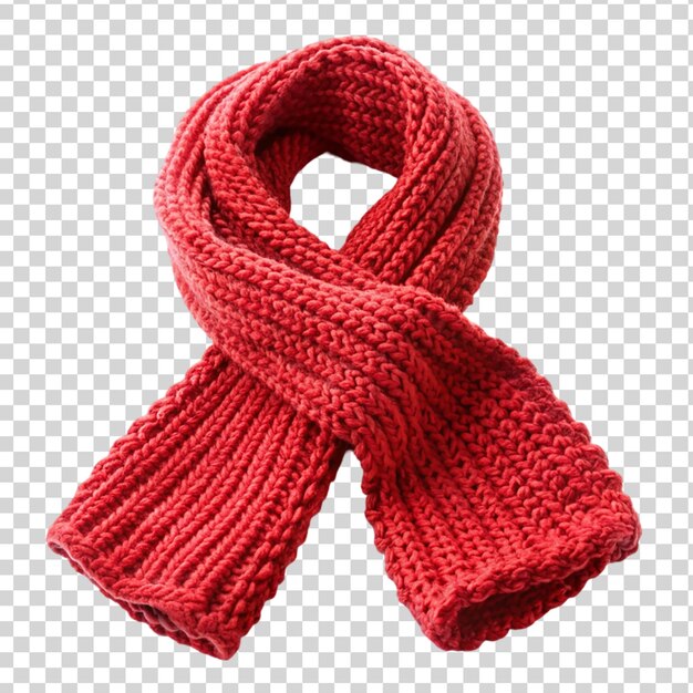 PSD knitted red scarf isolated on transparent background