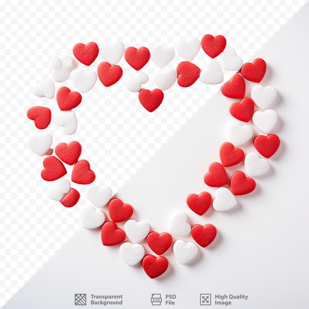 PSD knolling top view of colorful candy pattern on transparent background symbolizing love on valentine s day