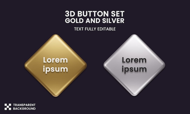 PSD knop set kleur goud en zilver stijl in 3d-rendering