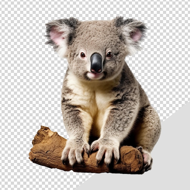 PSD koala on a branch isolated on transparent background