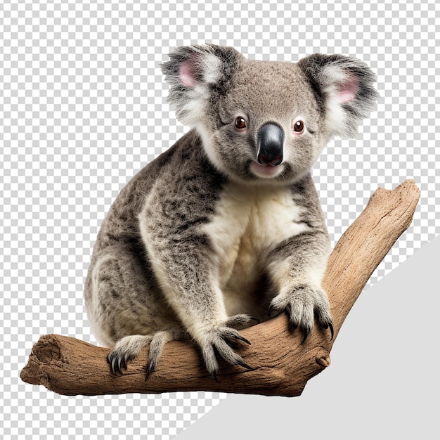 PSD koala on a branch isolated on transparent background