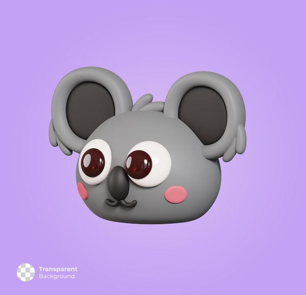 PSD koala faccia vista laterale isolata cute cartoon testa di animale 3d rendering illustrazione