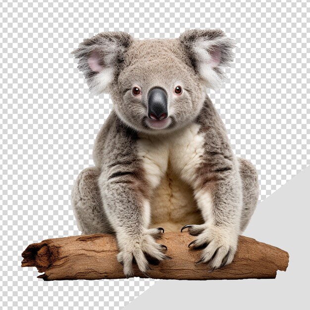 PSD koala op een tak geïsoleerd op een transparante achtergrond