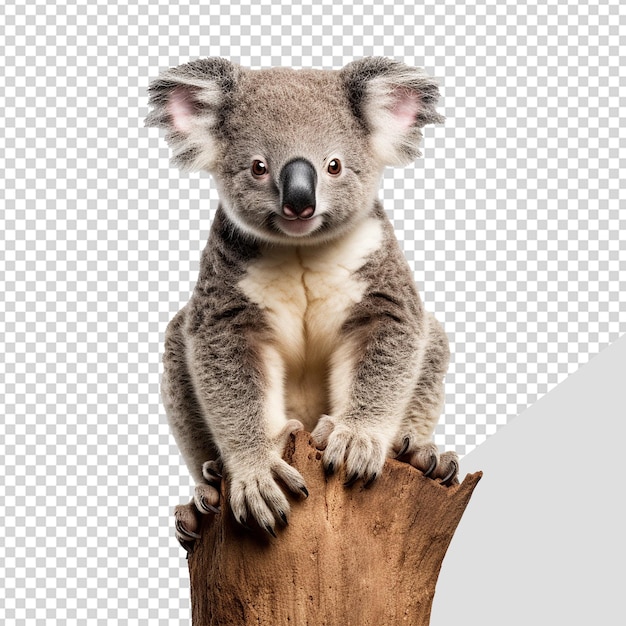 PSD koala op een tak geïsoleerd op een transparante achtergrond