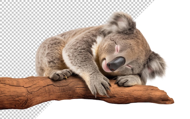 PSD koala sleeping on a tree branch