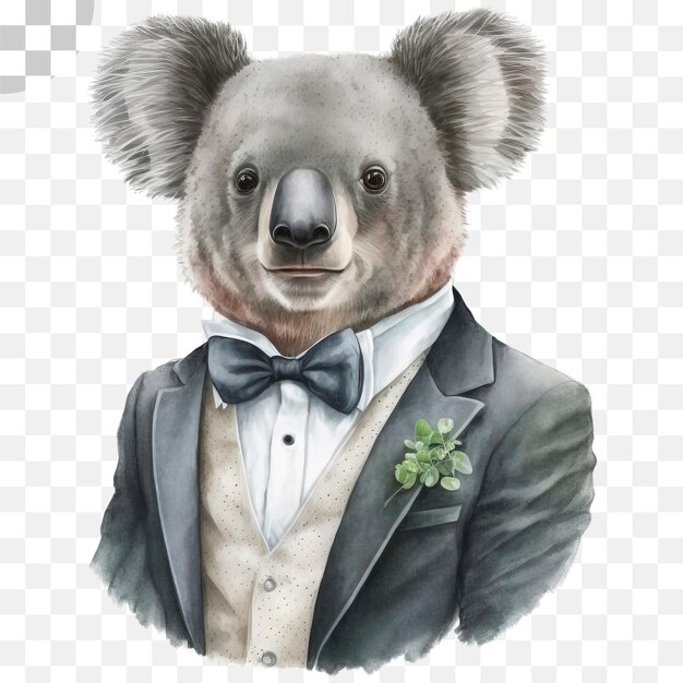 PSD koala wearing watercolor vest on transparent background