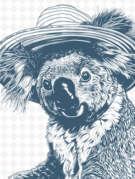 PSD koala with a sun hat and a relaxed expression poster design animals sketch art vector collections