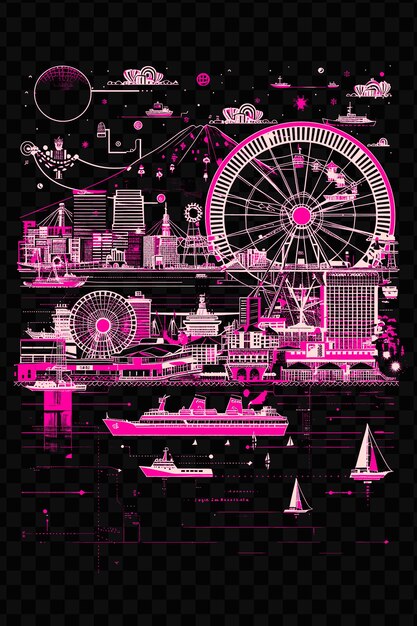 PSD kobes harborland with waterfront street scene shopping malls psd vector tshirt tattoo ink scape art