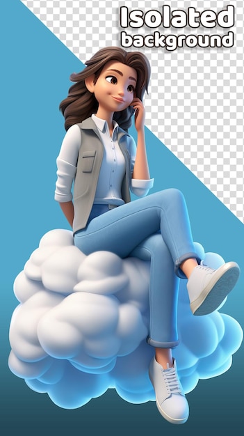 PSD kobieta myśląca w chmurachpostać z kreskówki z anime