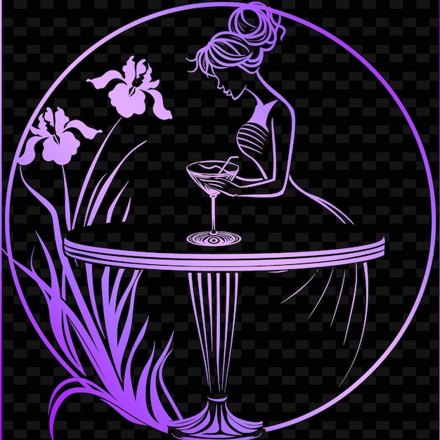PSD kobieta siedzi na stole z kwiatem w włosach.