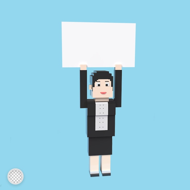 Kobieta trzyma pustą deskę 3d render ilustracja