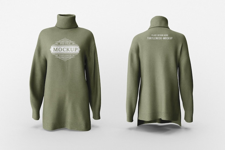 PSD kobieta turtleneck design mockup