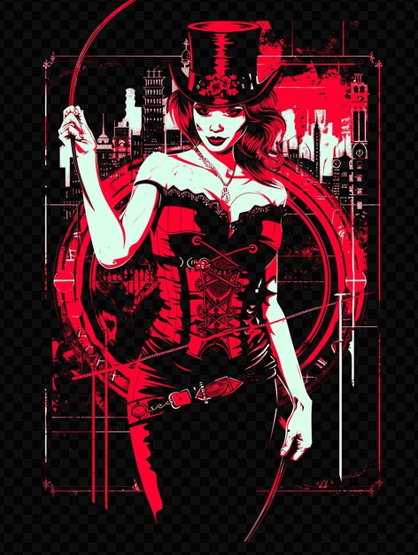 Kobieta W Korsecie I Czapce Z Biczem Steampunk Citys Psd Art Design Concept Poster Banner