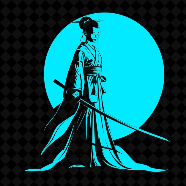 PSD kobieta z mieczem i niebieskim tłem z niebieskim księżycem na tle